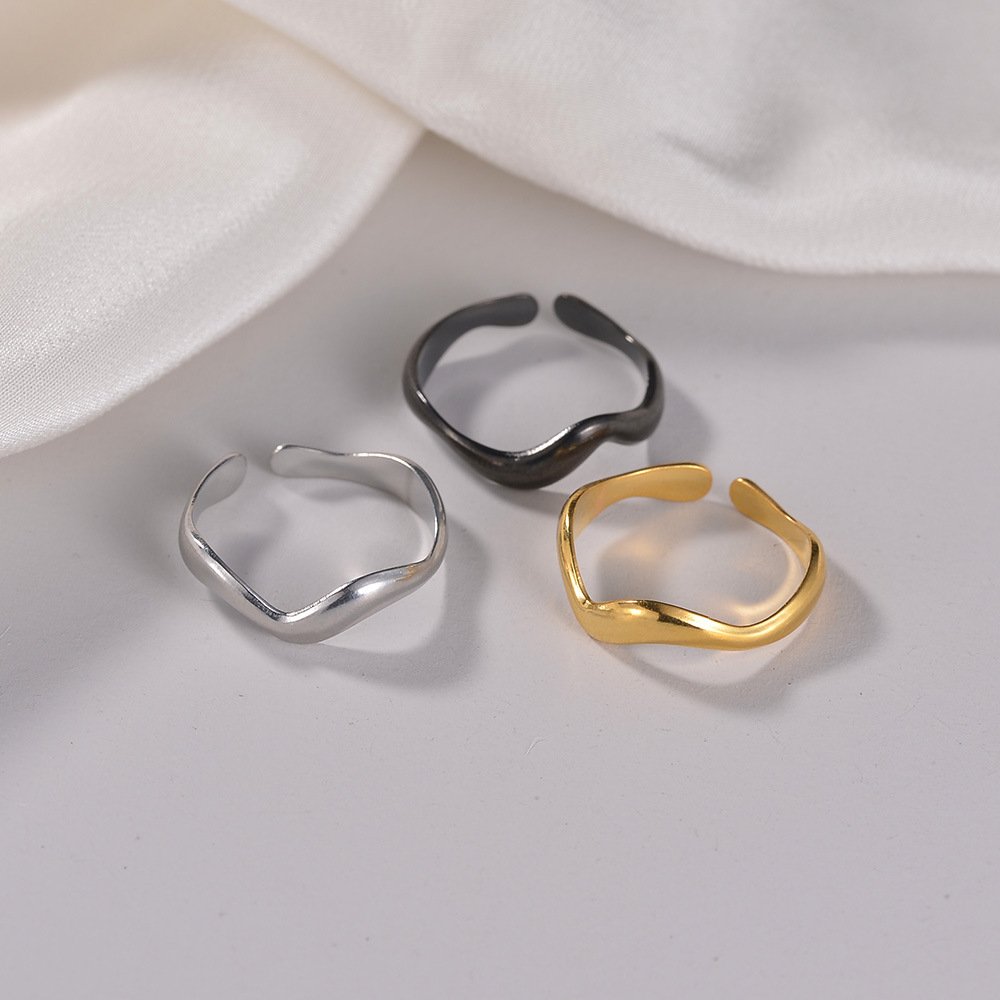 Japanese and Korean Ins style niche water wave opening hydraulic ring women's titanium steel movable mouth ring jewelry