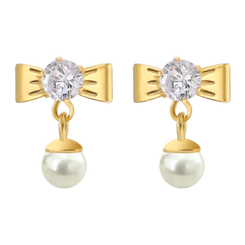 Korean Style Titanium Steel Butterfly Earrings with Long Pearl Pendant - Versatile New Design for Women