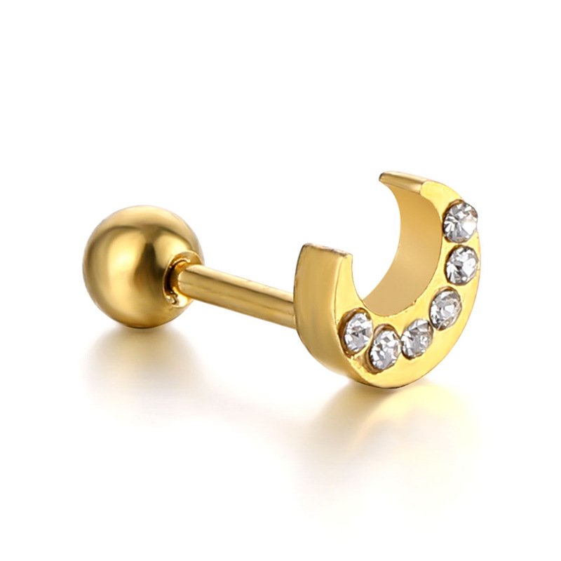Korean version moon with diamond titanium steel earrings, stainless steel stud earrings, fashionable earring accessories for women