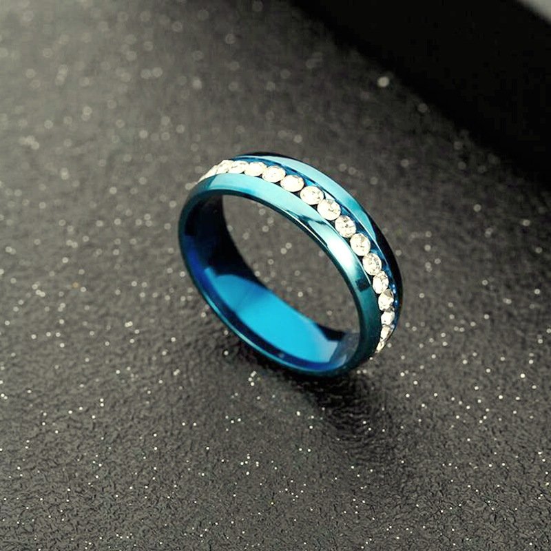 Korean version of niche titanium steel single row diamond inlaid ring, stainless steel diamond inlaid couple ring, European and American jewelry