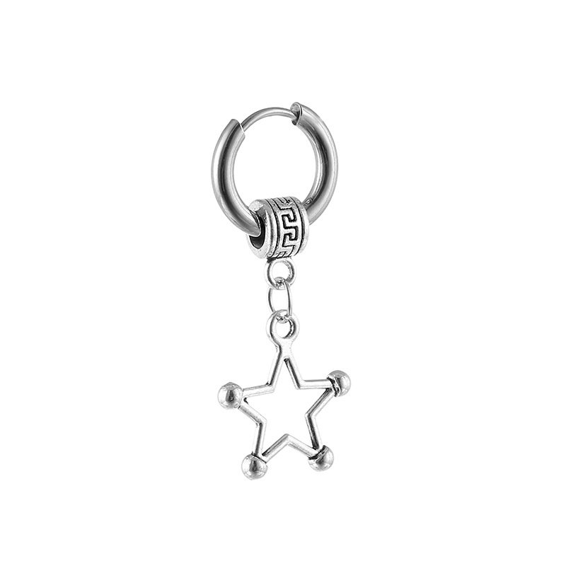 Minimalist pentagram pendant titanium steel earrings stainless steel ear bone buckle street hip-hop earrings ear accessories