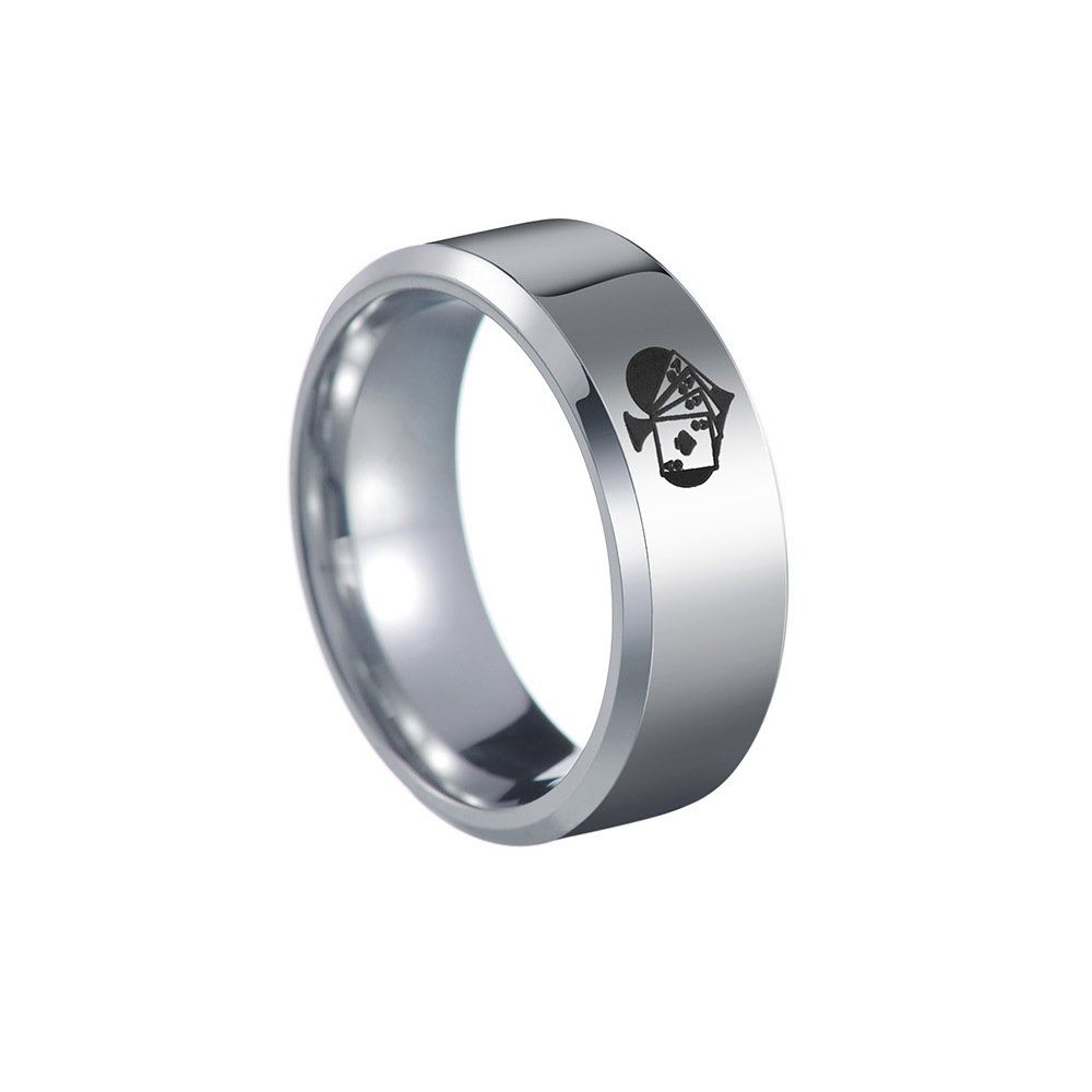 New European and American Xiyin Jewelry 8mm Slanted Spades A Men's Titanium Steel Ring, Ring Electroplating Will Not Fade