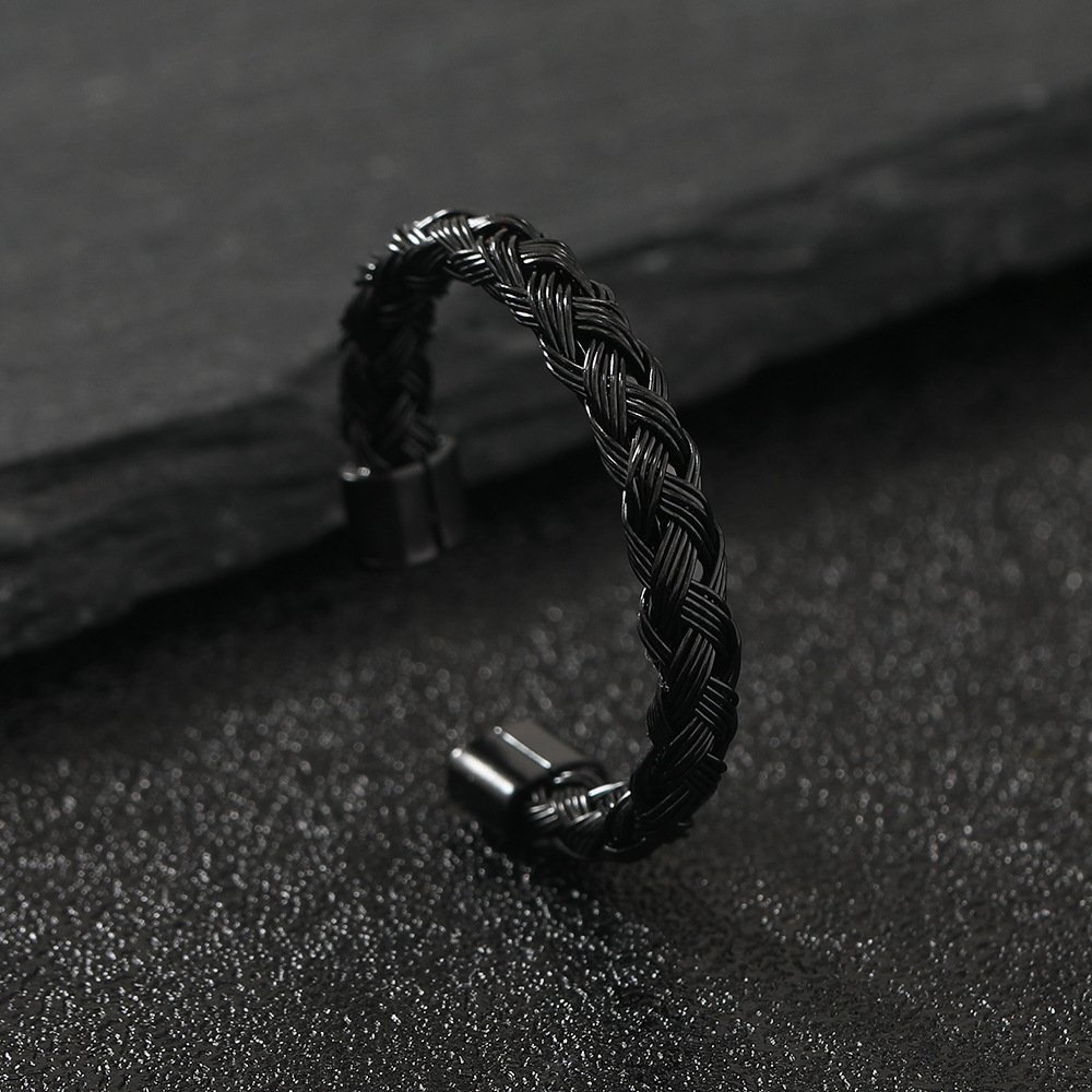 New braided Fried Dough Twists plain ring titanium steel ring Versatile C-shaped opening adjustable stainless steel jewelry