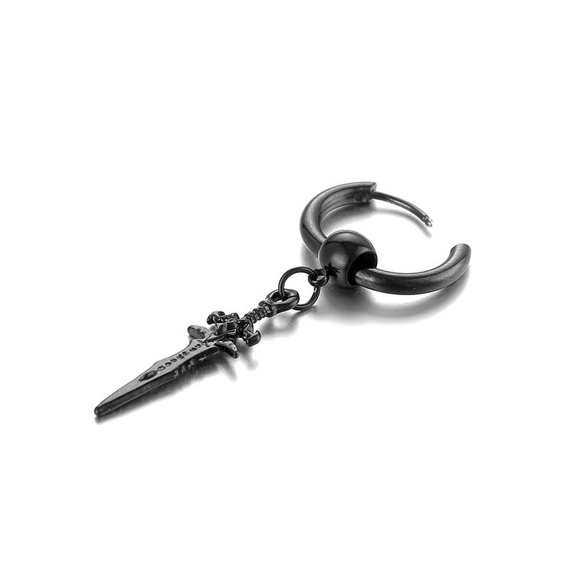 Retro Cross Sword Pendant Titanium Steel Earrings Stainless Steel Earbone Buckles Street Hip Hop Earrings Ear Accessories