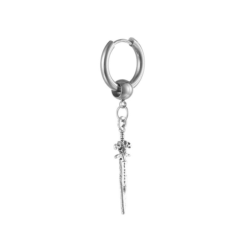 Retro Cross Sword Pendant Titanium Steel Earrings Stainless Steel Earbone Buckles Street Hip Hop Earrings Ear Accessories