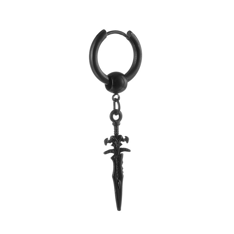 Retro Cross Sword Pendant Titanium Steel Earrings Stainless Steel Earbone Buckles Street Hip Hop Earrings Ear Accessories