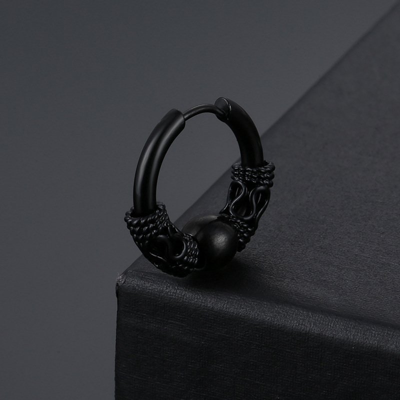 Retro Tibetan Dragon Pattern Stainless Steel Round Wire Earrings Titanium Steel Ear Bone Buckles Japanese Korean Hip Hop Men's and Women's Fashion Ear Ring Accessories