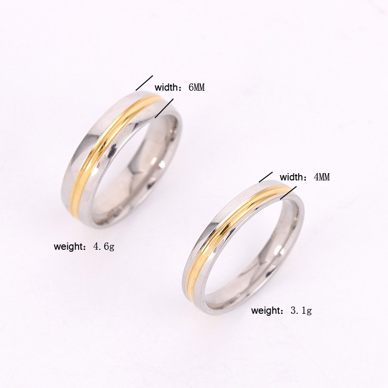 Stainless steel couple ring with gold dual tone splicing in the middle, simple titanium steel ring ring, internet famous and popular