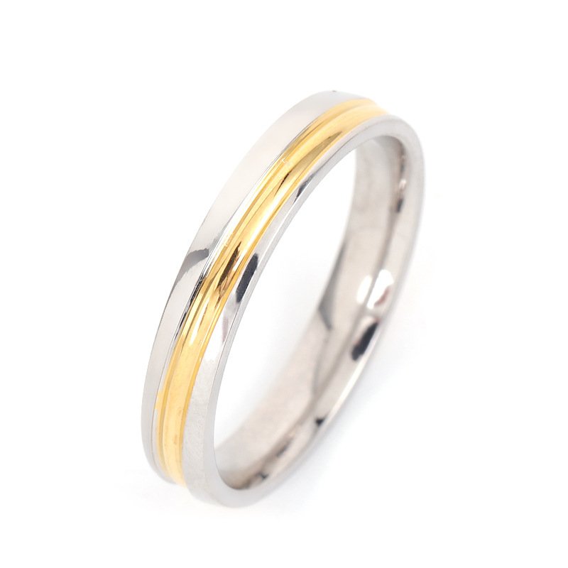 Stainless steel couple ring with gold dual tone splicing in the middle, simple titanium steel ring ring, internet famous and popular