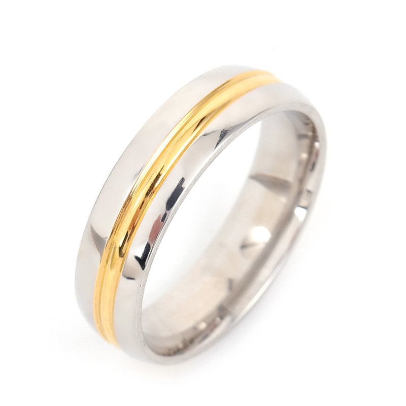 Stainless steel couple ring with gold dual tone splicing in the middle, simple titanium steel ring ring, internet famous and popular