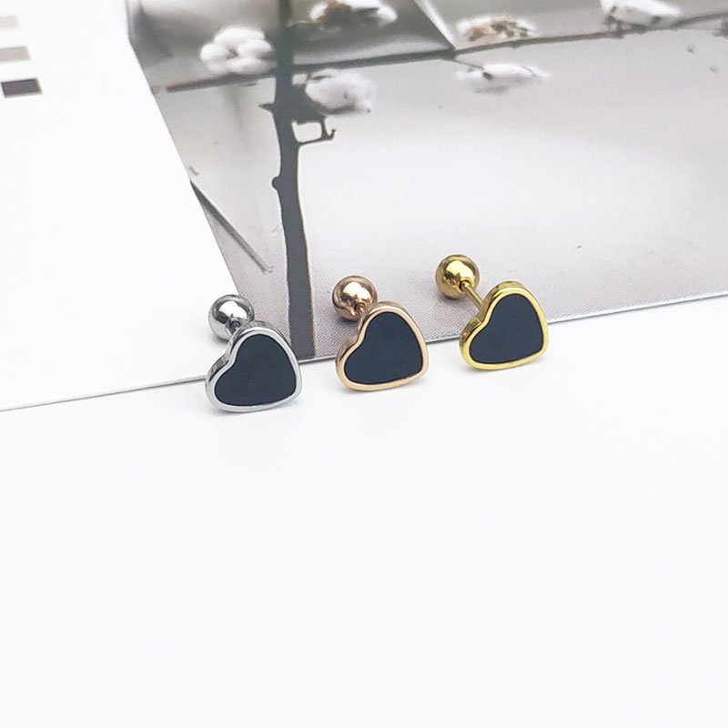 Titanium steel drip oil red small heart ear studs, screw stud posts, non removable ear bone studs, earlobes, small ear studs, Japanese and Korean female students