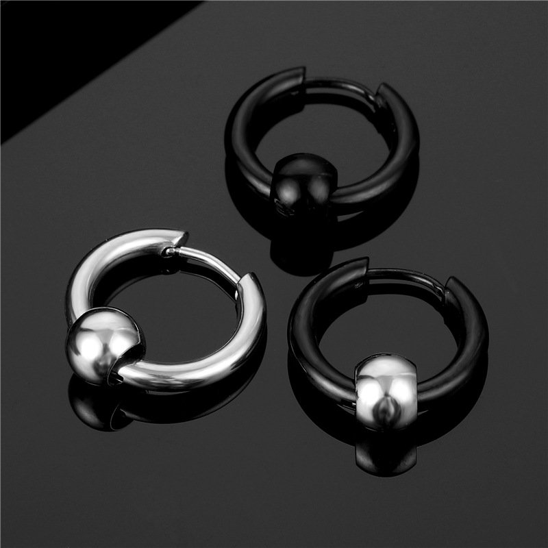 Titanium steel earrings with personalized round thread and ball for men, stainless steel ear bone buckle, trendy accessories, versatile Korean version earrings