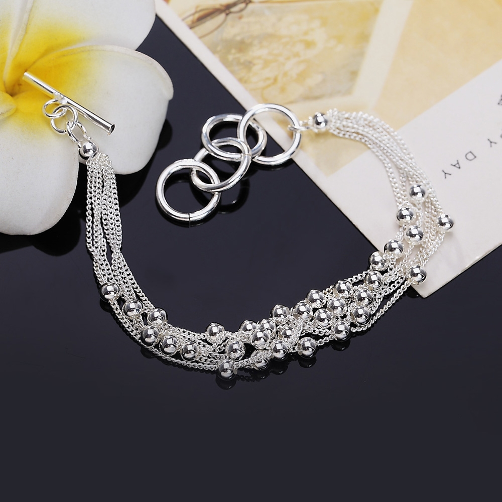 925 Silver Plated Bracelet Women's Six Thread Light Bead Grape Bracelet Bracelet Japanese and Korean Personalized Handmade Silver Jewelry