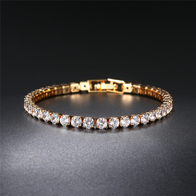 Single layer crystal bracelet for women, 18K gold square grid zircon bracelet, high-end and simple temperament jewelry