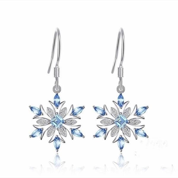 Light Blue Topaz Earrings European and American Fashion Women's Snowflake Earrings eBay Amazon Wish