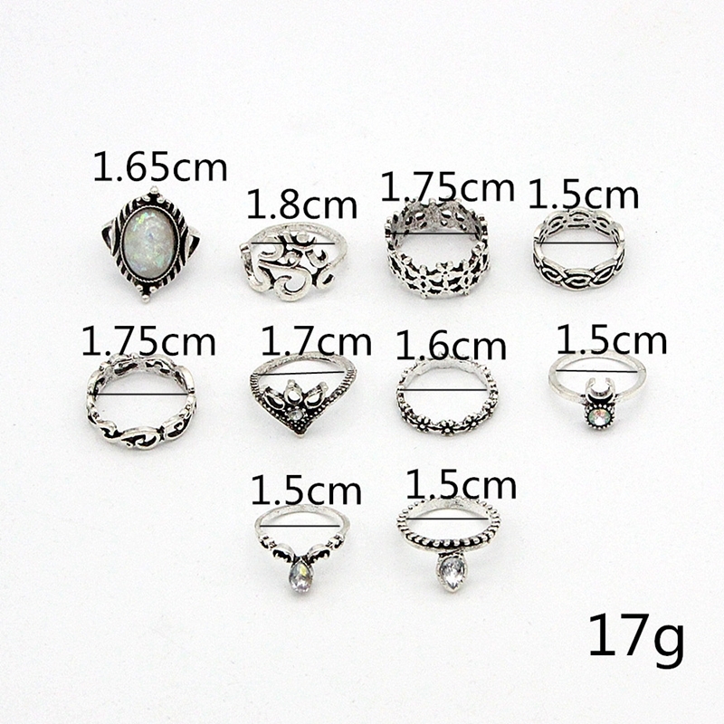 Bohemian retro metal crystal mixed ring set
