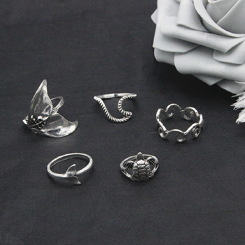 Bohemian retro metal crystal mixed ring set